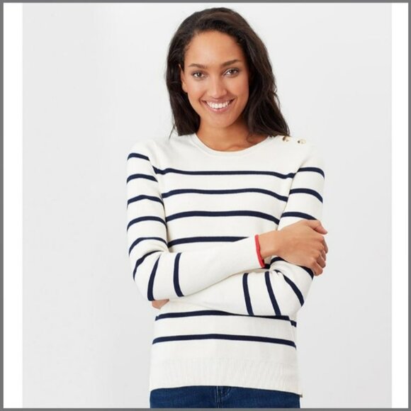 NWT Joules Portlow Sweater with Button Shoulder, Cream stripe, Size 22 or XXL - Picture 1 of 11